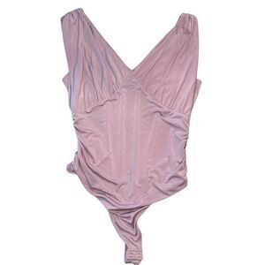 Express V-Neck Sleeveless Ruched Thong Body Contour Bodysuit Pink Large